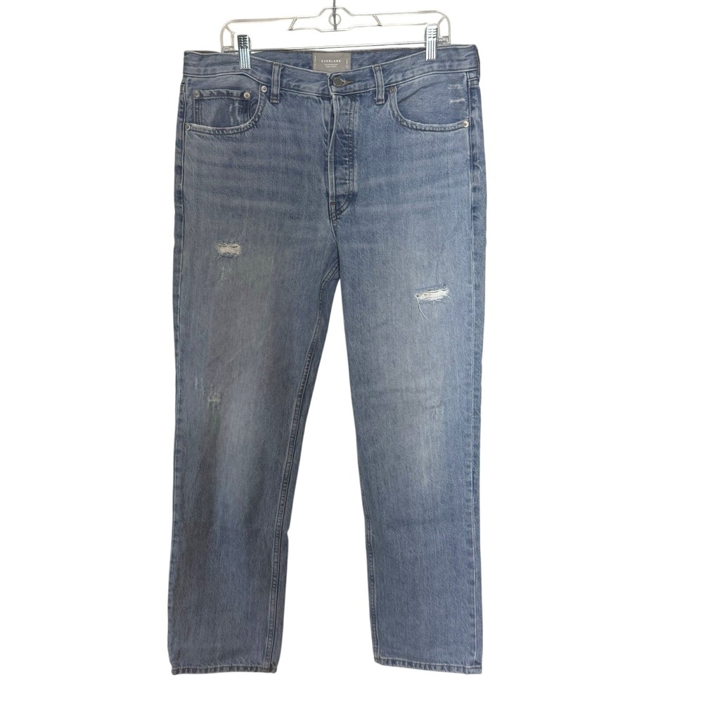 Everlane The Everybody Jean Light Wash Organic Cotton Distressed Straight Leg E7
